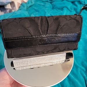 Coach black canvas patent leather classic wallet